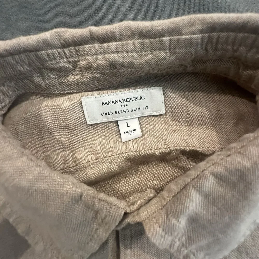 Banana Republic Shirt Mens L Slim Fit Linen Cotton Blend Button Front Beach